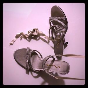 Nina satin shimmer & lace sandals